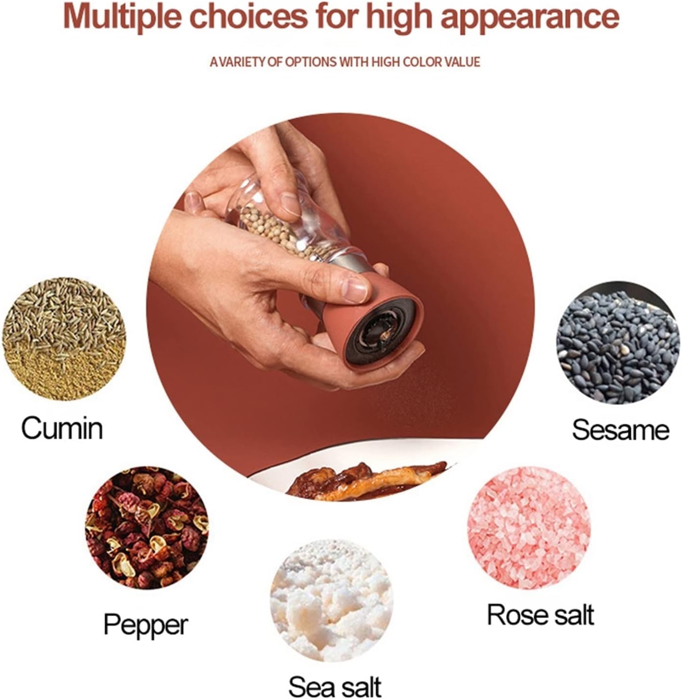 Spice Grinder Salt Pepper Grinder Mill Manual Salt and Pepper Grinder Set Spice Herb Food Grain Mill Grinders Ceramic Core Salt and Pepper Shakers Grinding (Color : D) (C)