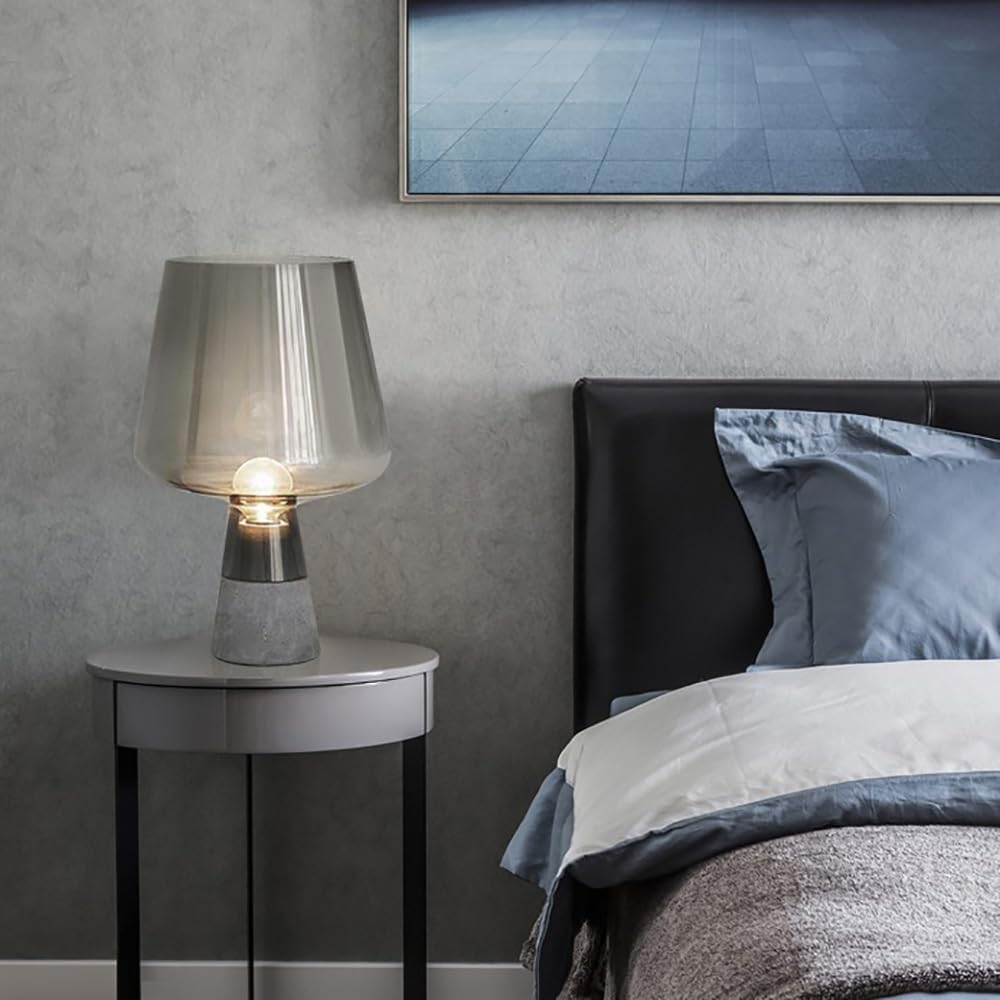 Skyblaze Concrete Table Lamp, Glass Night Light, Industrial Nightstand Table Light, Modern Bedside Desk Lamp for Bedroom Living Room Home Office (Smoky Grey)