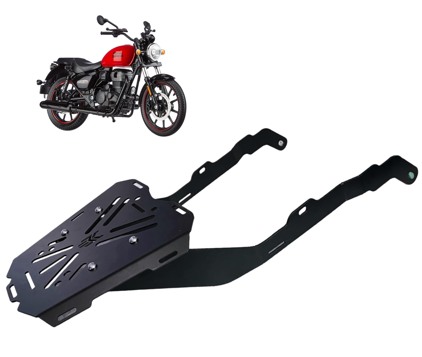 Motorcycle Back Luggage | Carrier Rack Plate |Back Carrier Plate for Royall Enfield Meteor 350, Black Metal.