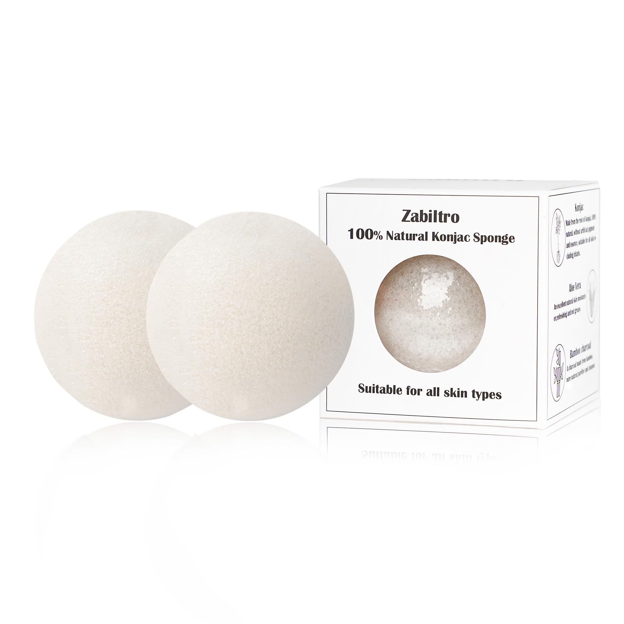 Zabiltro Natural Konjac Facial Sponges - Semicircles - for Gentle Face Cleansing and Exfoliation Eco-Friendly - Skincare Face Body Washing Cleaning (WH+WH)