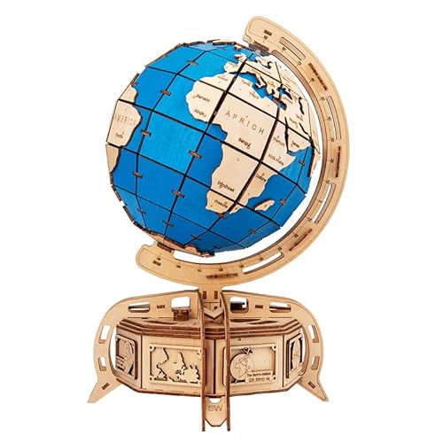3D木製パズル 立体パズル ウッドパズル 地球儀 動く 大人 ティーン エコウッドアート 機械回転グローブモデル DIYキット シークレットロックボックス付き 組み立て式 接着剤不要