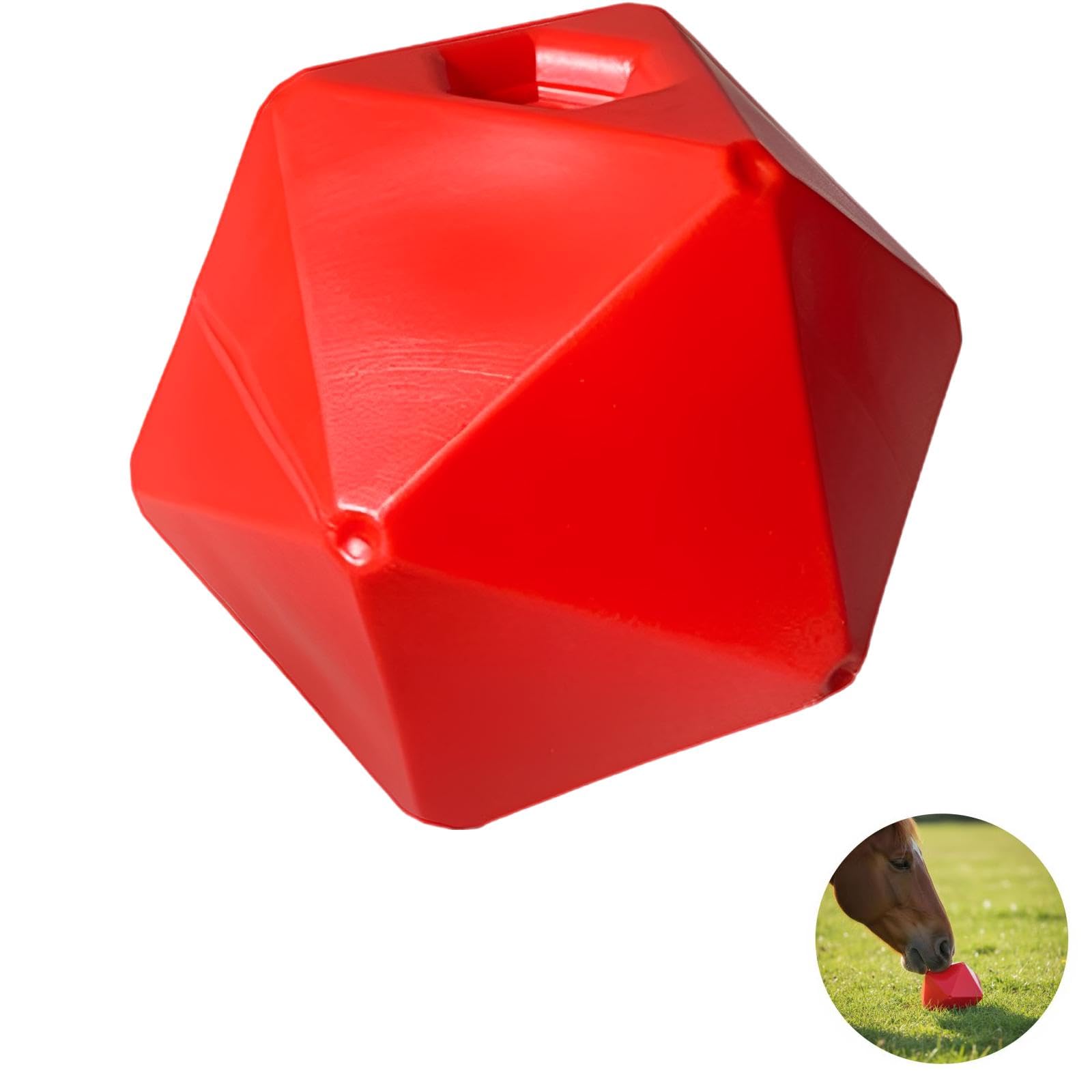 Juguete alimentador de bola de golosinas para caballos, 9 in / 23 cm, bola de juego equina de polipropileno rojo seguro para alimentos, para el aburrimiento y el alivio del estrés