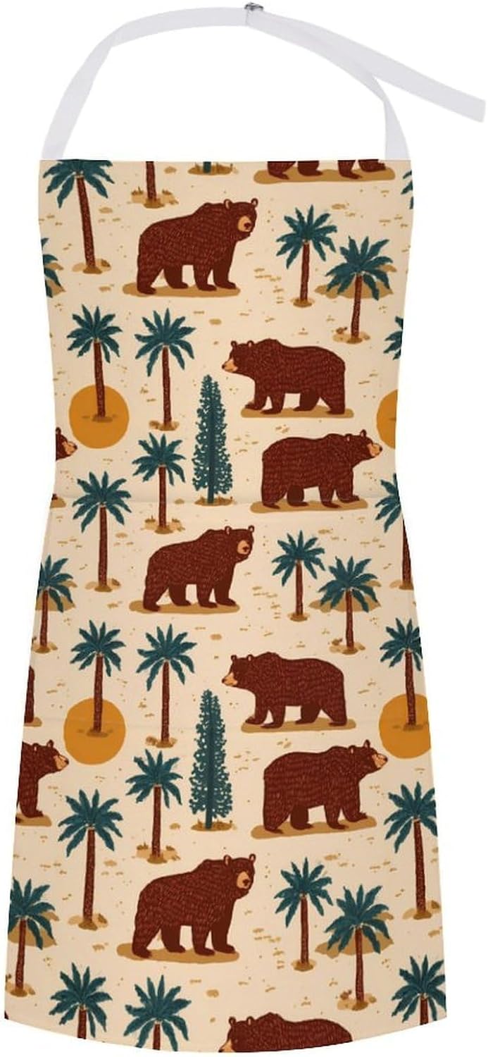 California Bear Pattern Funny Apron Chef Aprons with Pockets for Gardening Cooking Kitchen