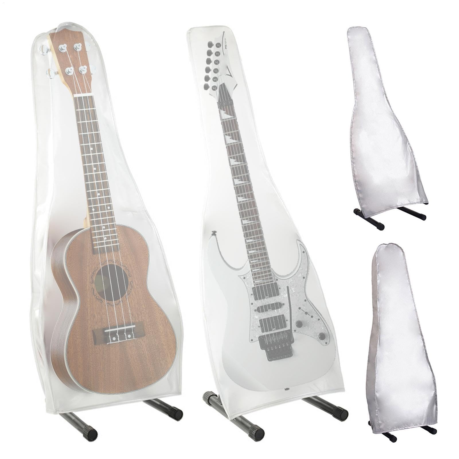 Gitarren-Staubhülle - Transparent Gitarrengehäuse, transparente matte Instrumentenhülle | Waschbare Staubschutzhülle Gitarrentasche, passt auf Akustikgitarrenhülle Vielseitige silberfarbene