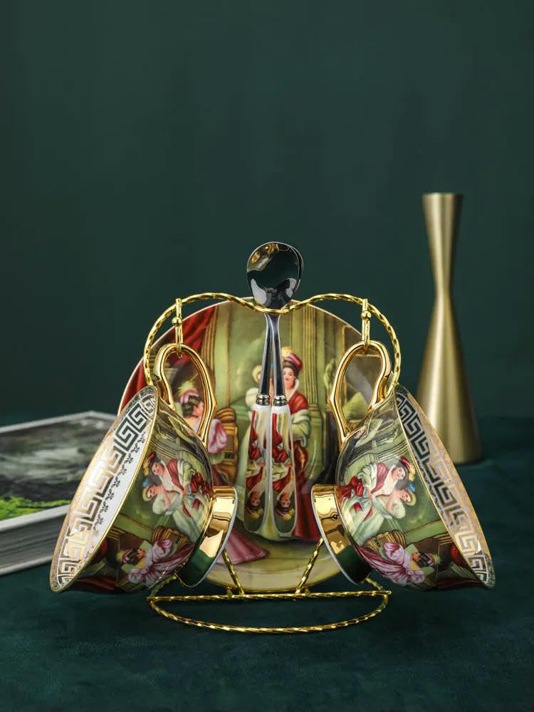 Europejski zestaw filiżanek do kawy i spodków, obraz figury retro, porcelana kostna, angielska filiżanka do herbaty porcelanowa herbata, prezent do picia w domu kreatywny kubek do kawy