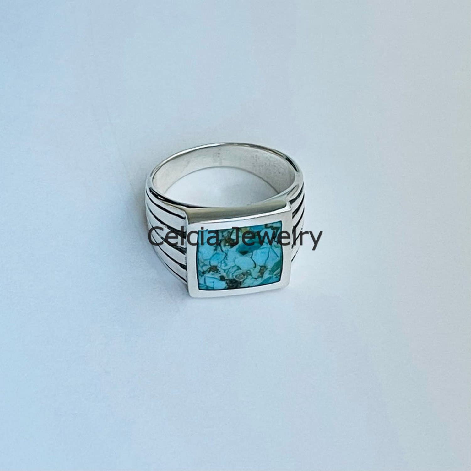 Echter Türkis-Edelstein-Unisex-Ring, Siegelring, Statement-Ring, schwerer Herren-Geschenkring, einzigartiger Vater-Mutter-Geschenkring, schöner Dezember-Geburtssteinring