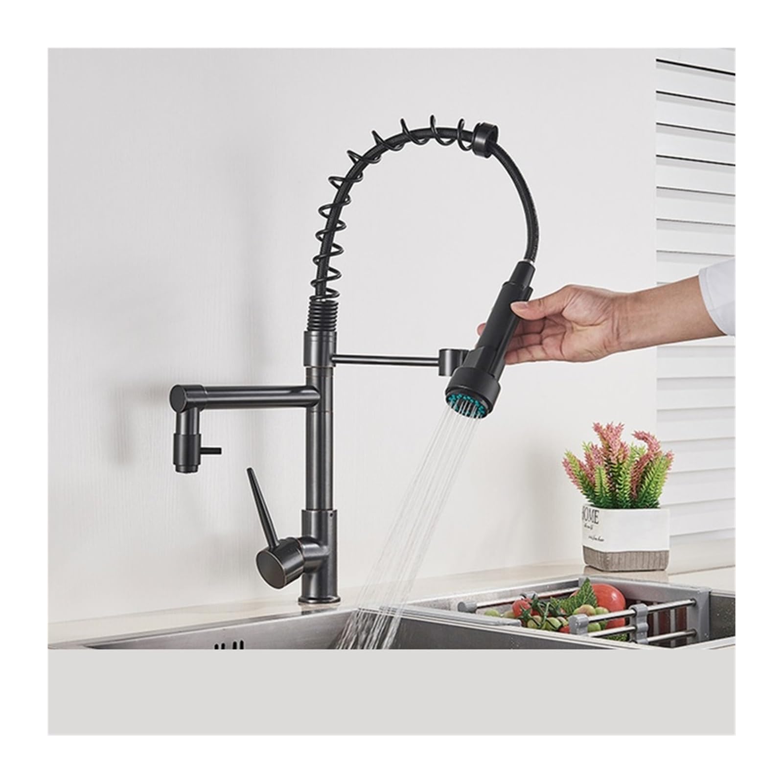 Robinet de cuisine double bec pivotant 360 à ressort noir ORB
