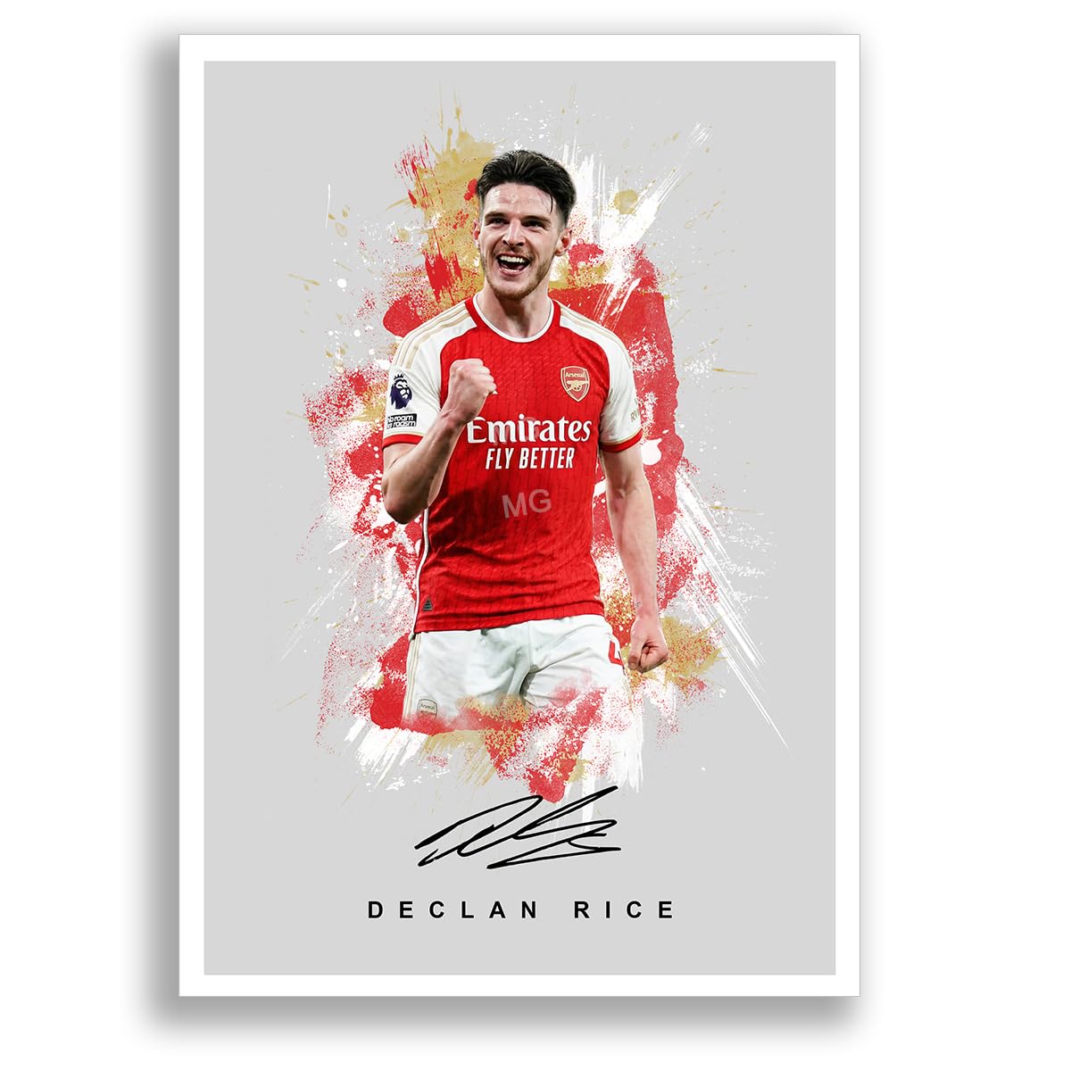 Declan Rice Arsenal Signed Photo Poster A4/A3 Print Picture Display Framed Autograph Memorabilia for Football Fans Gift England (Grey (A4 Unframed))