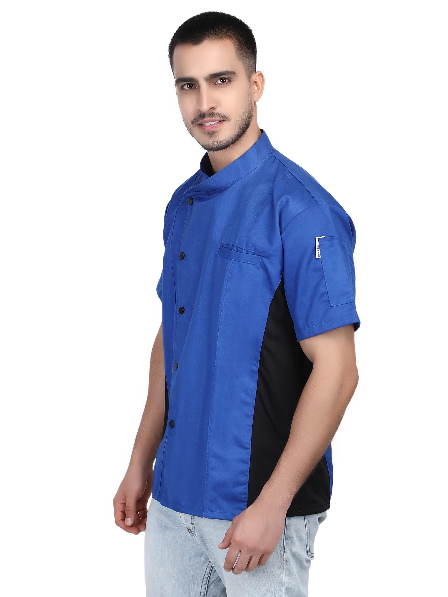 Short Sleeves side Mesh Vented Chef Coat Jacket Uniform Unisex for Food Service, Caterers, Bakers and Culinary Professional (Royal Blue, Small)