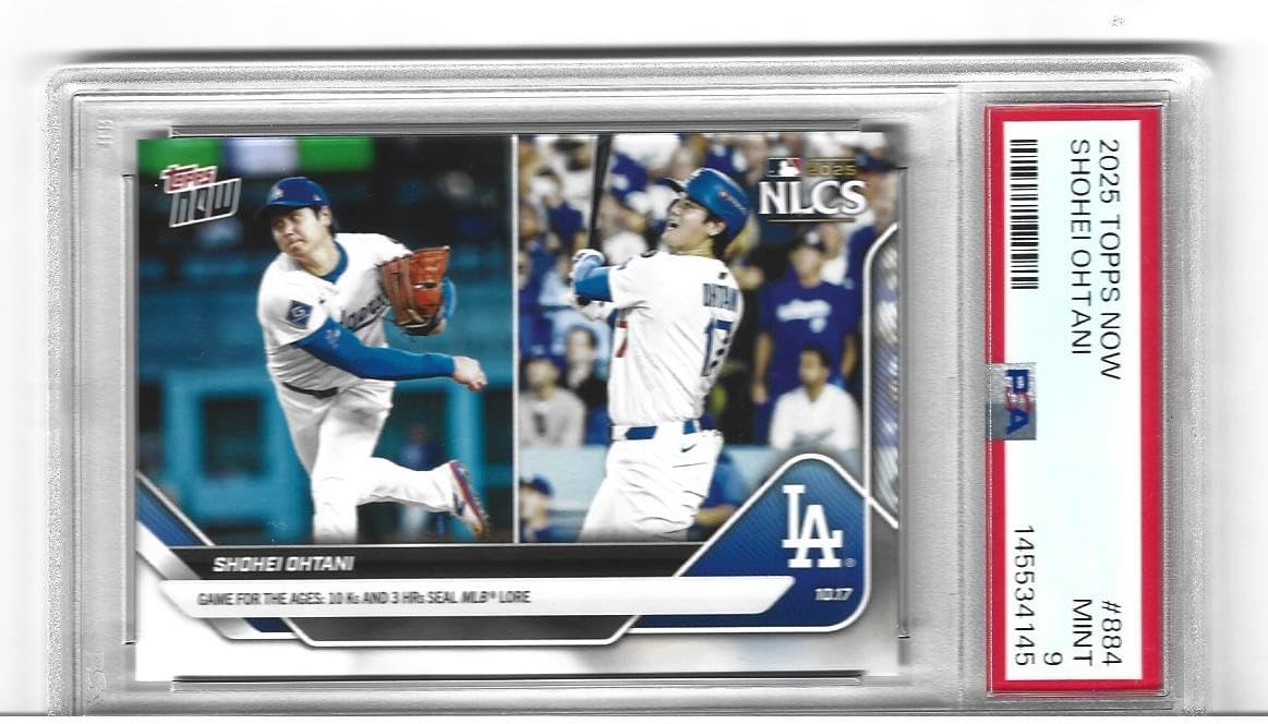 2025 Graded Psa Mint 9 Shohei Ohtani Baseball Card #884 Historic Game With 3 HR’s Hit And10 K’s Pitched in NLCS Dodgers 4 Time Mvp Superstar