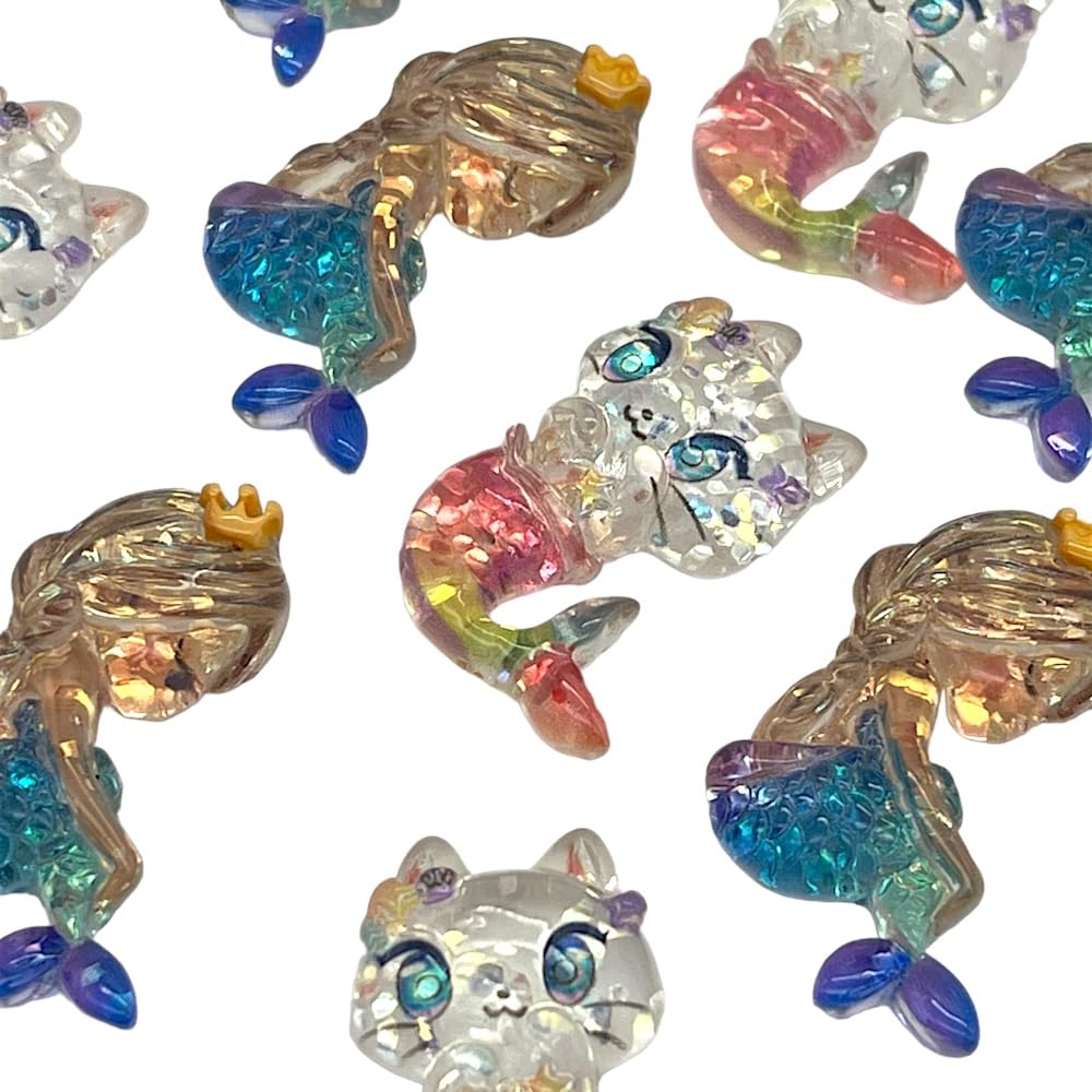 Amazon | アクリルパーツ デコ 人魚 ネコ マーメイド 2タイプ各5個 夏 