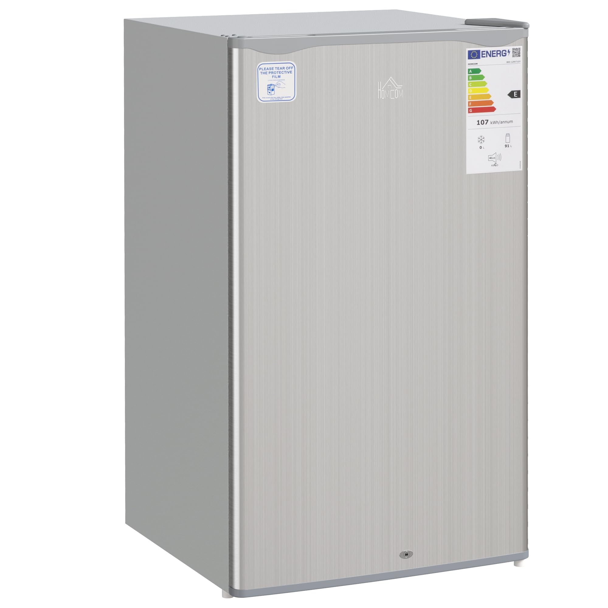 Homcom Grey Under Counter Fridge, 91L Small Fridge With Lock, Chiller Box, Removable Shelf, Reversible Door, Adjustable Legs, Mini Refrigerator,