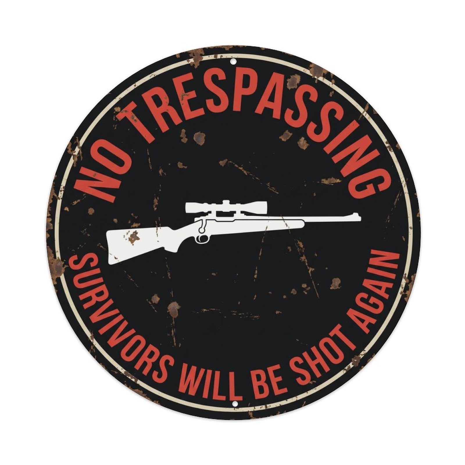Vintage Funny No Trespassing Survivors Shot Warning Metal Tin Sign
