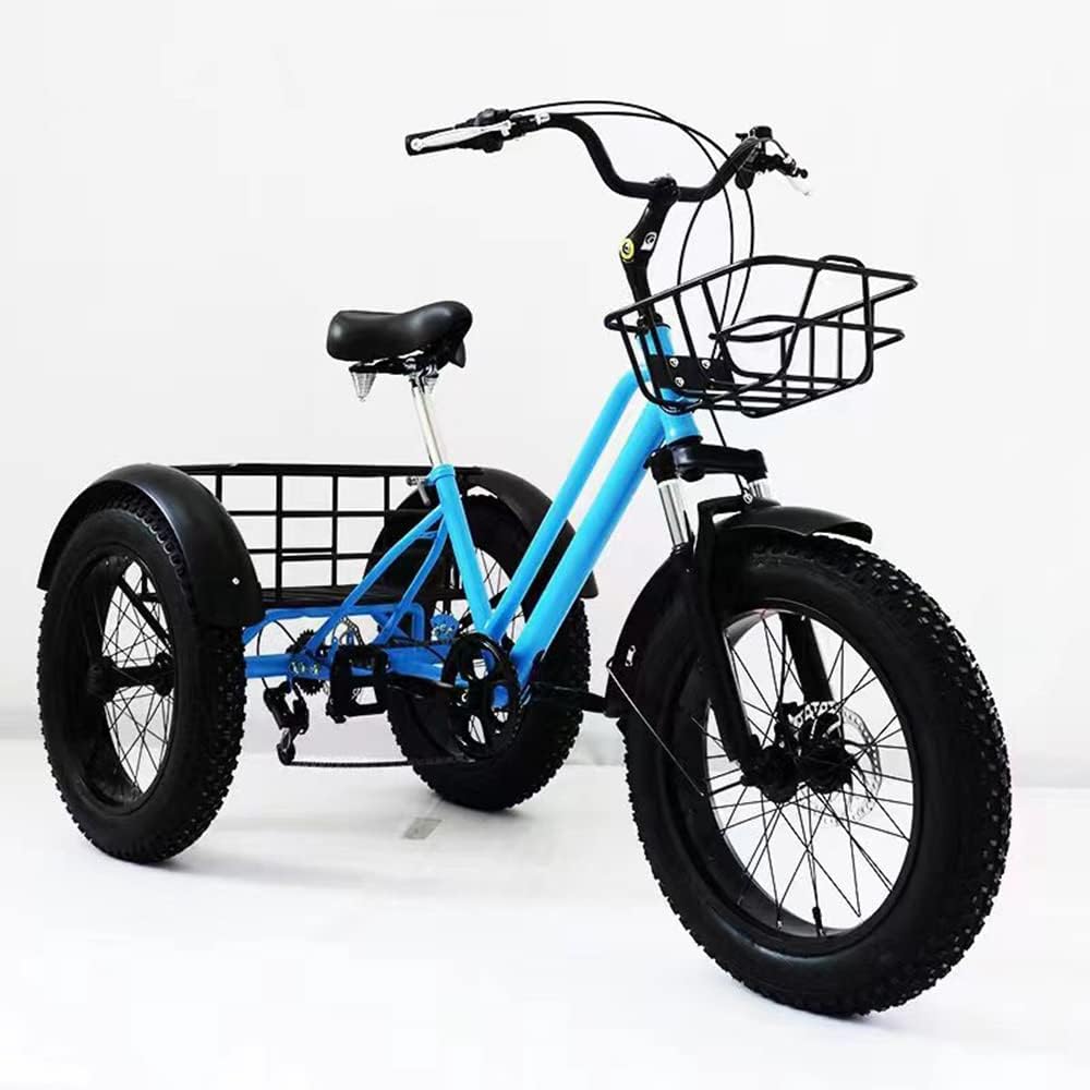 Shopping Exercise Adult Tricycle 7 Speed Three Wheel Fat Tire Bike for Adults Cruise Bike 20 Inch Adjustable Seat Trike Cruiser Bicycles Large Size Basket
