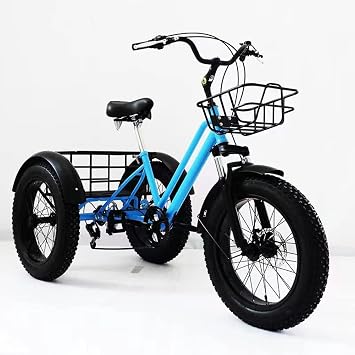 Shopping Exercise Adult Tricycle 7 Speed Three Wheel Fat Tire Bike for Adults Cruise Bike 20 Inch Adjustable Seat Trike Cruiser Bicycles Large Size Basket