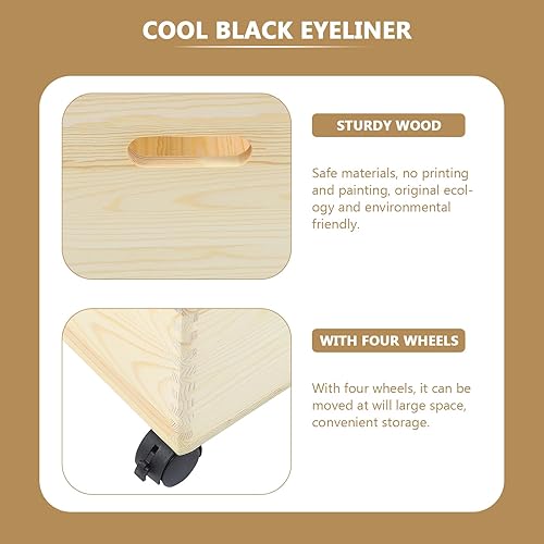 Miniatura 8 de Cabilock Cesta de ropa sucia Caja de madera con ruedas Almacenamiento de juguetes Caja de madera decorativa para organización de almacenamiento