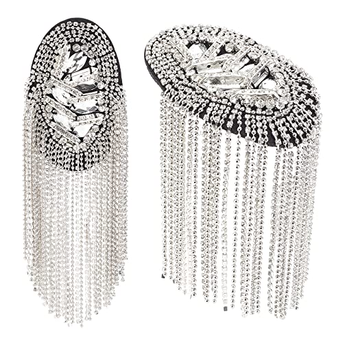 GORGECRAFT 2 Pcs Argent Gland Épaulette Épaulettes Cristal Strass Épaule Badge avec Gland Chaîne pour Uniforme Costume Blazer Hommes Femmes Cérémonie Vêtements Accessoires DIY Couture Artisanat