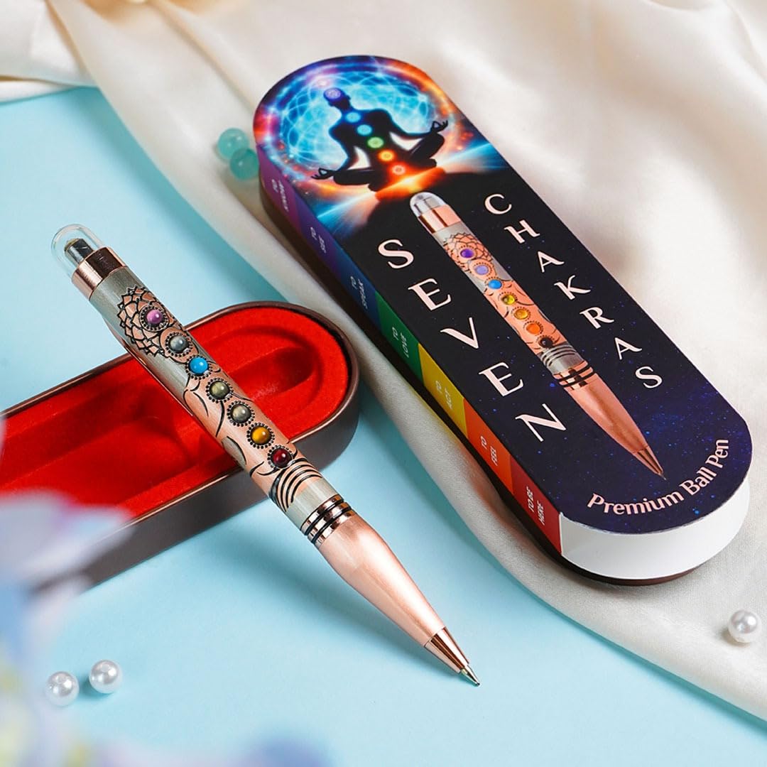 Giftana 7 Chakra Ball Pen for Men and Women, 7 Chakra Stones Ball Pen for Spirituality, Premium Metal Body Pen with Blue Ink Refill, Birthday Gift for Friend, Father, Son, Husband