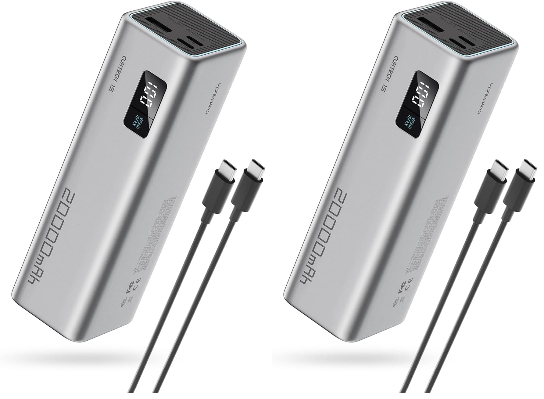 CUKTECH 15 SE 65W Bateria Externa 20000mAh con 3 Puertos, USB C Bateria Portatil Power Bank con Pantalla Digital Compatible con MacBook Pro/Air, iPhone 15 Pro, Galaxy S24 Ultra, DELL (Paquete de 2)