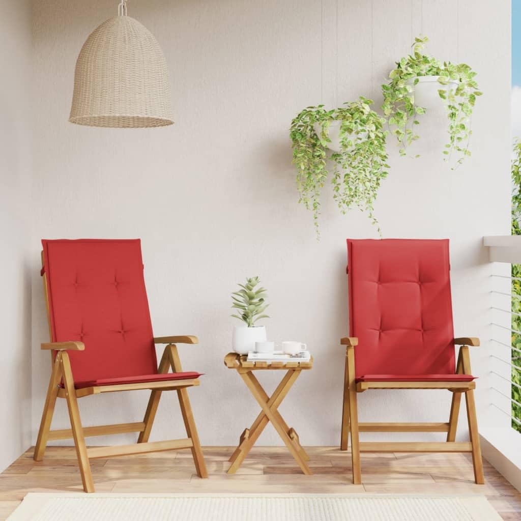 Sedie da giardino con cuscino, 2 pezzi in legno massello teak regolabile in 6 posizioni, pieghevoli, impermeabili, per balcone e terrazza, portata 110 kg
