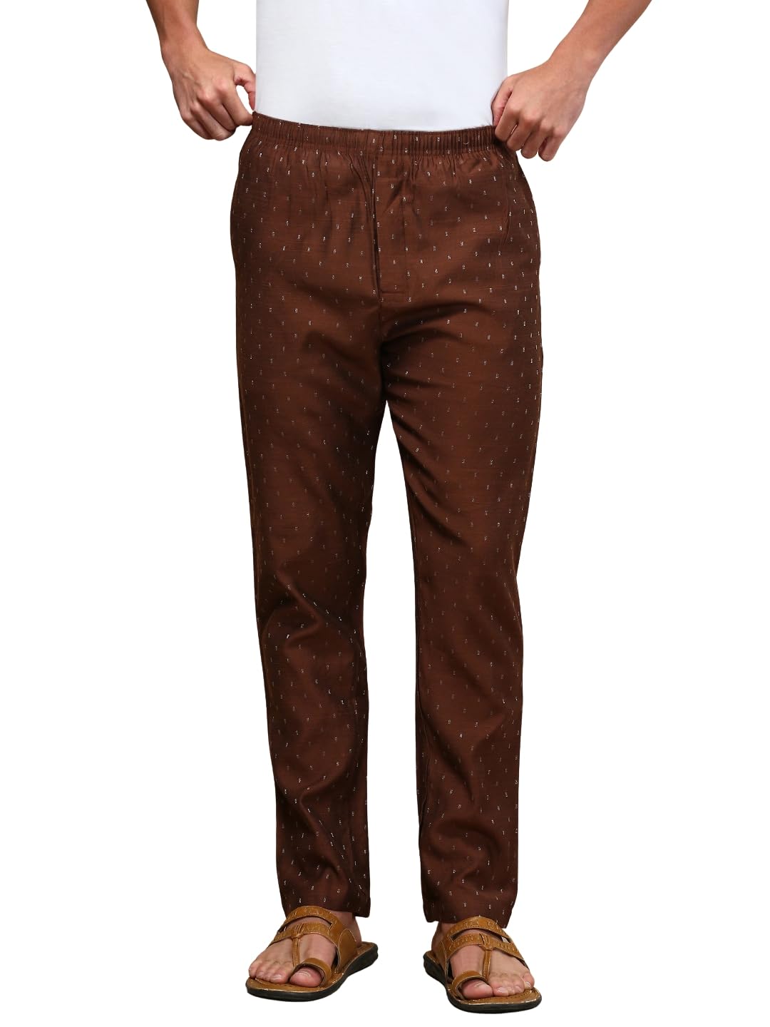 Mens Pyjama Viscose Blend Ethnic Motif Elastic Waist Side Pockets Bottomwear Pant Classic Design for Ultimate Comfort(S; Brown)-image-11