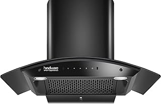 Hindware Smart Appliances | Nadia IN 75 cm Chimney | 1500 CMH |Curved Glass | Filterless | Auto Clean | Touch Control, Motion Sensor | 10 Yrs Warranty on Motor & 2 Yrs on Product (Black)