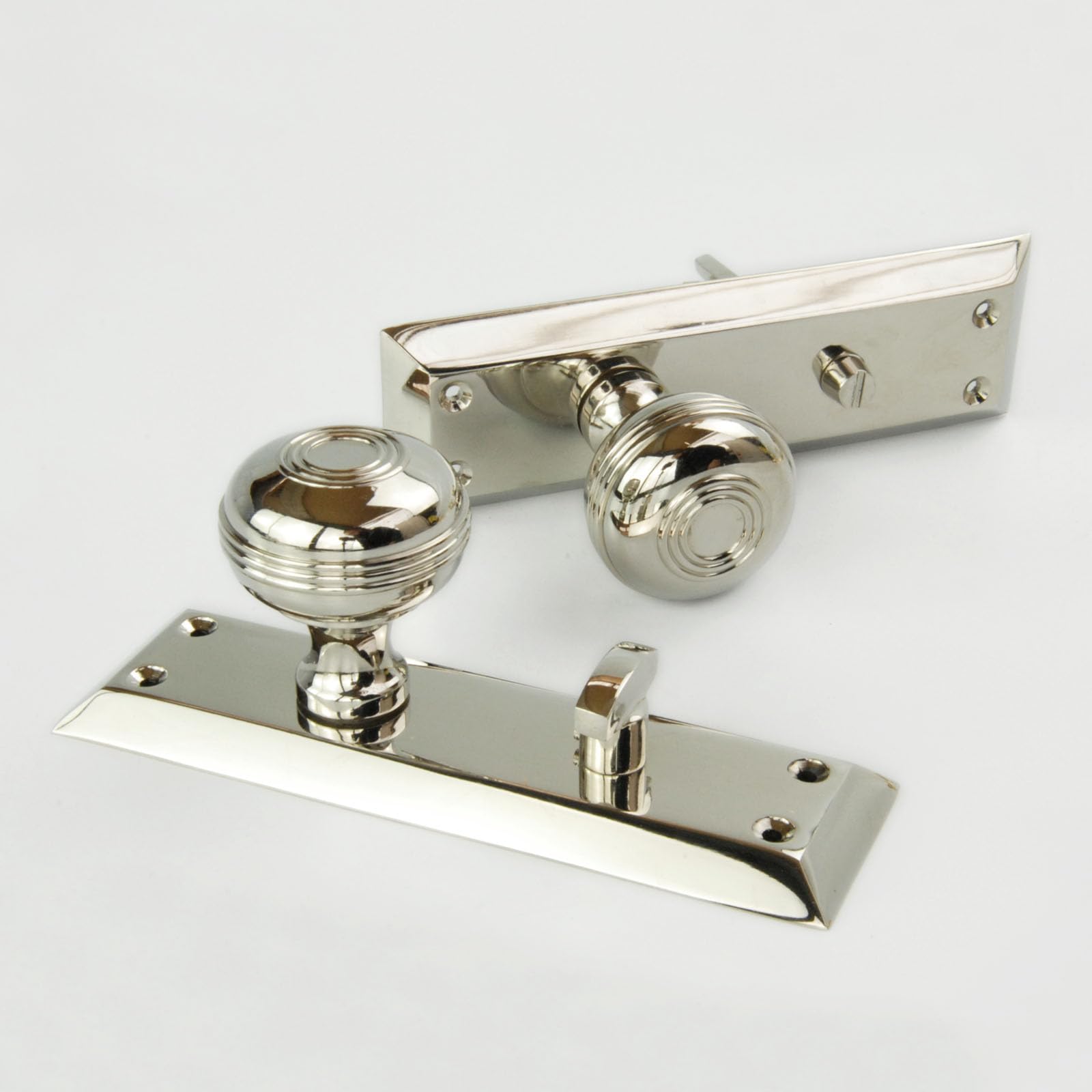 Underground Parts Silver Bellport New York Solid Brass Polished Nickel Round Knobs Door Handles On Bathroom Lock Backplate