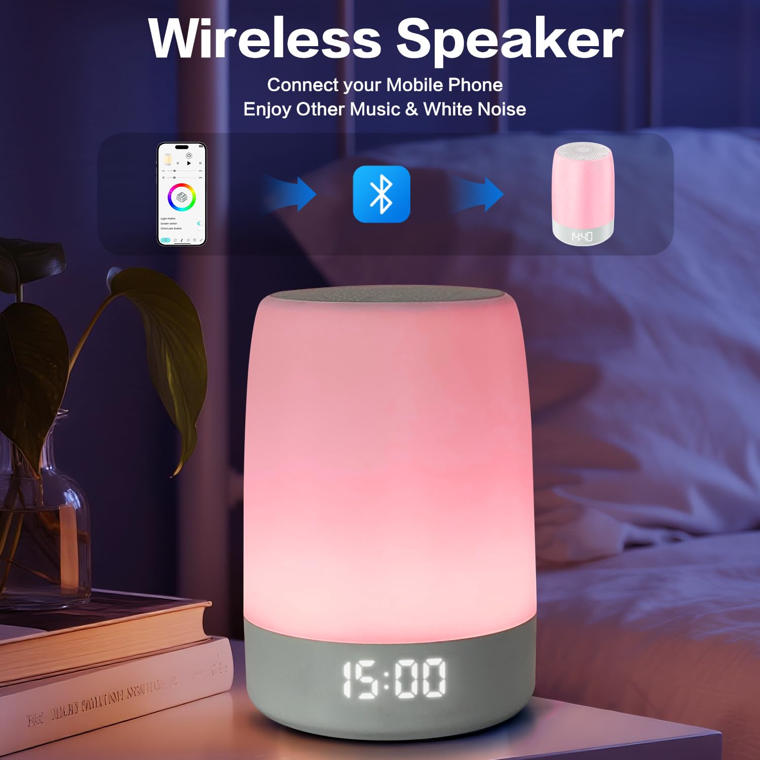 Weißes Rauschen Sound Maschine für Schlaf Kinder Nachtlicht Bluetooth Musik Wecker App Fernbedienung USB Batteriebetrieben 32 natürliche Klänge für Schlafzimmer Kinderzimmer Baby Erwachsene Tragbare