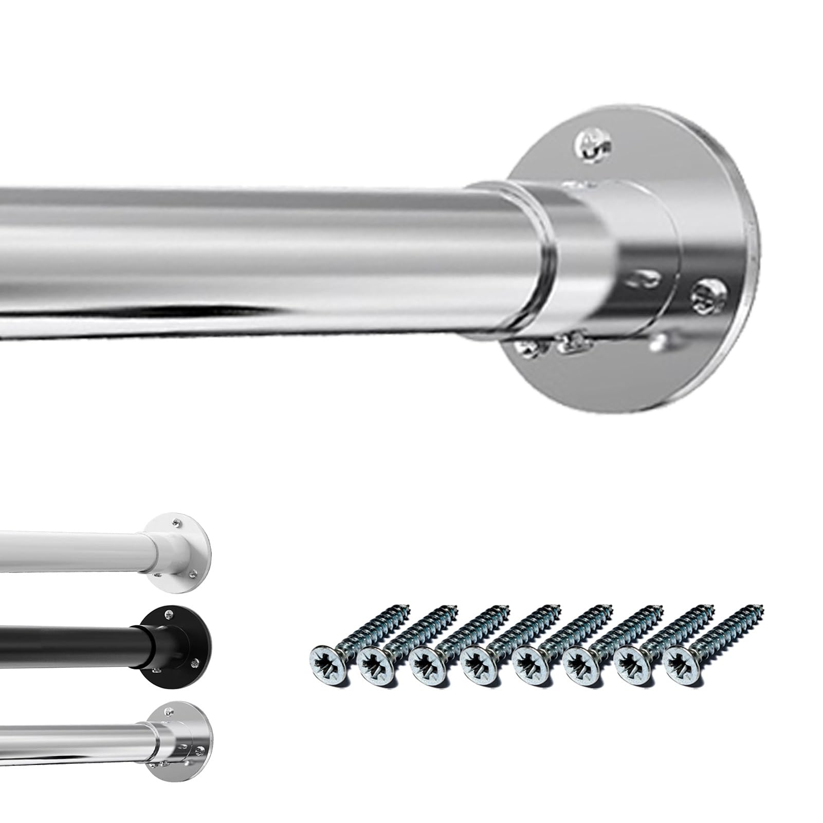 inless - Asta per armadio in acciaio, 50-310 cm / 19.7-122 in, per doccia e stendibiancheria multiuso, colore: argento, 190-260 cm / 74.8-102.4 in
