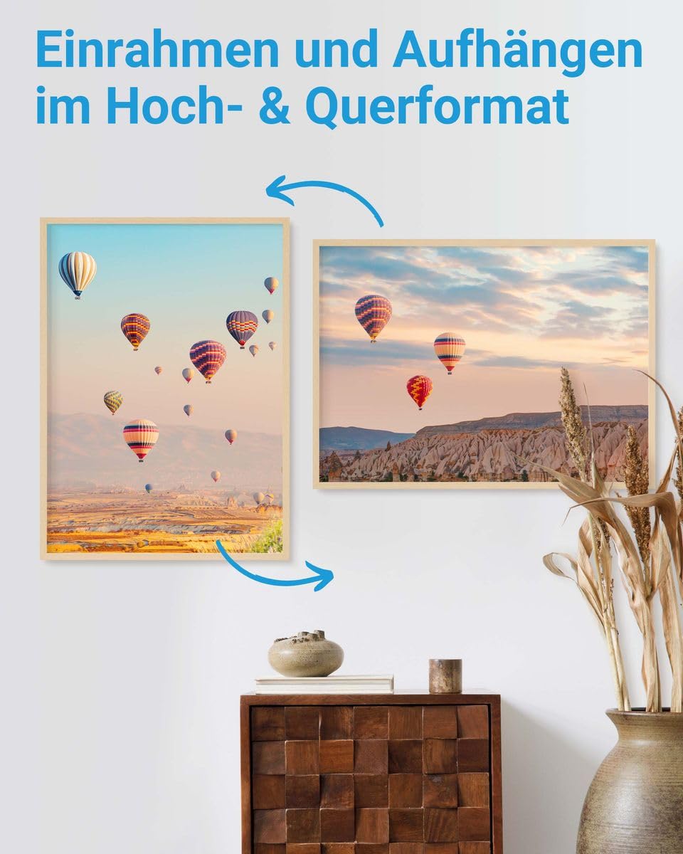 PHOTOLINI Bilderrahmen 50x70 Holz MDF Natur 3er Set, 50x70 cm Bilderrahmen groß, Rahmen 70x50 Puzzle, bruchsicheres Acrylglas, picture frame zum Aufhängen, Fotorahmen für Fotos, Puzzle & Poster