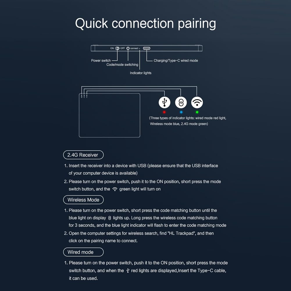 Trackpad - Ratón inalámbrico con Bluetooth de 2,4 G, con cable, panel táctil, recargable, para laptop, PC, color