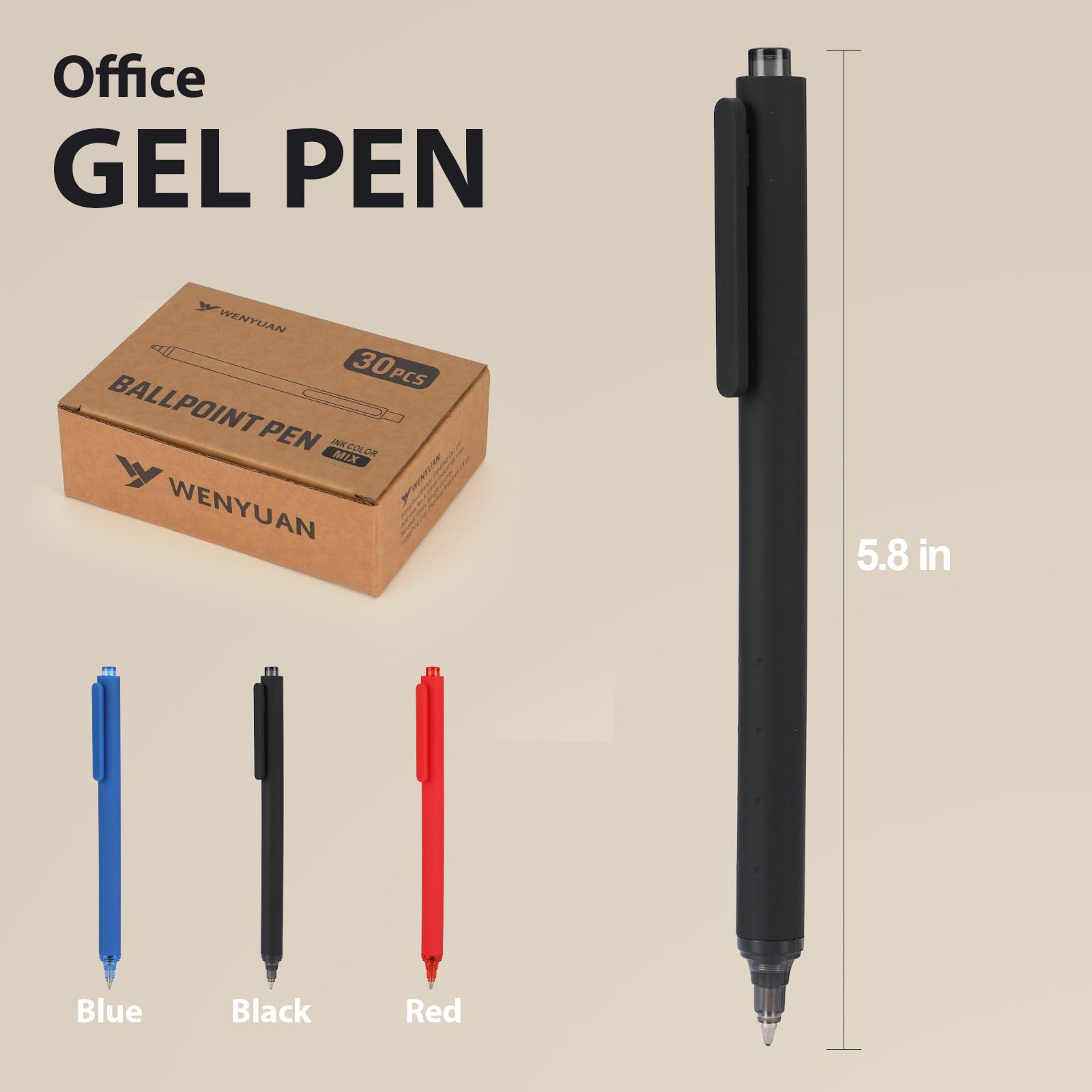 WY WENYUAN Długopisy żelowe 1,0 mm, czarne, czerwone i niebieskie, szybkoschnące długopisy żelowe do płynnego pisania, chowane długopisy do szkoły, biura, dziennika, robienia notatek, 30 szt