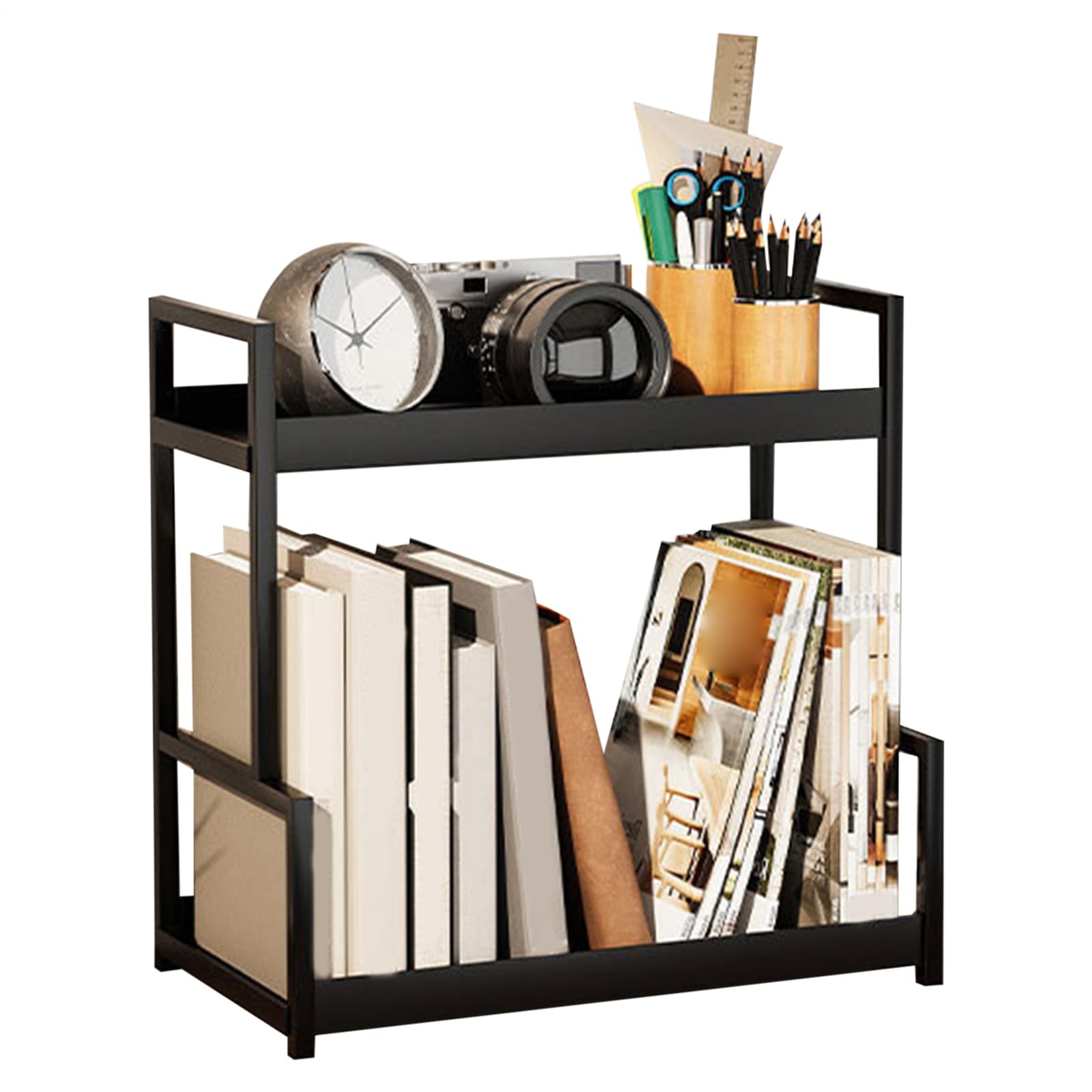 Étagère de bureau compacte en fer et PP de 40 cm à double couche