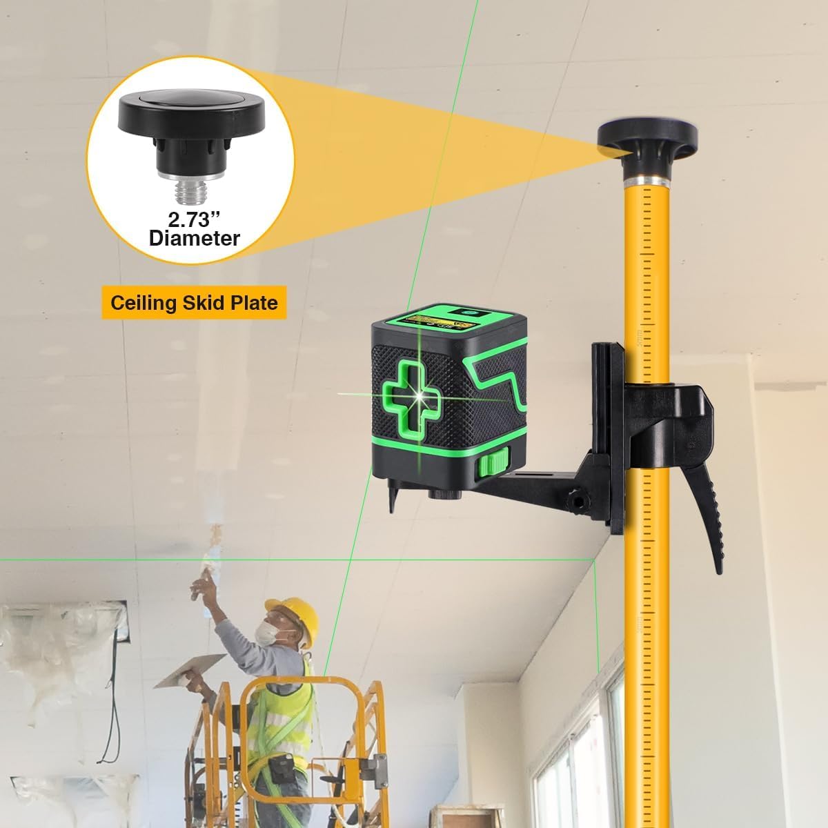 Trípode de Nivel Láser 3,7m, Tripode Nivel Laser Telescópico con Adaptadora Roscados de 1/4" y 5/8", Poste Telescópico con Trípode para Niveladores Láser Rotativo y Lineal