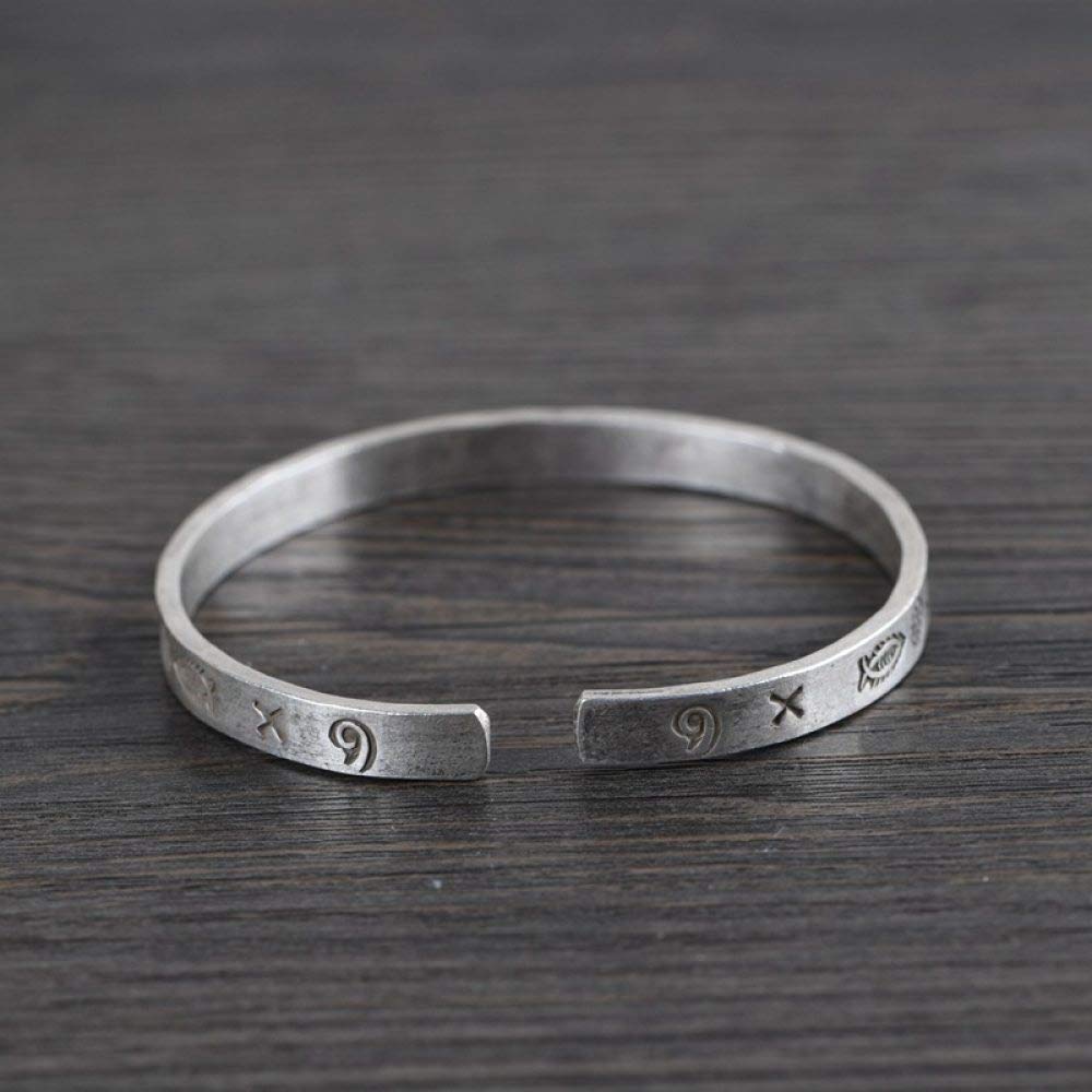 S925 Vintage Pulsera De Plata Hombres Mujeres Literaria Talladas A Mano En Pequeños Peces Apertura Moda Simple Y Elegante Personalidad Creativa Popular Hermoso Regalo