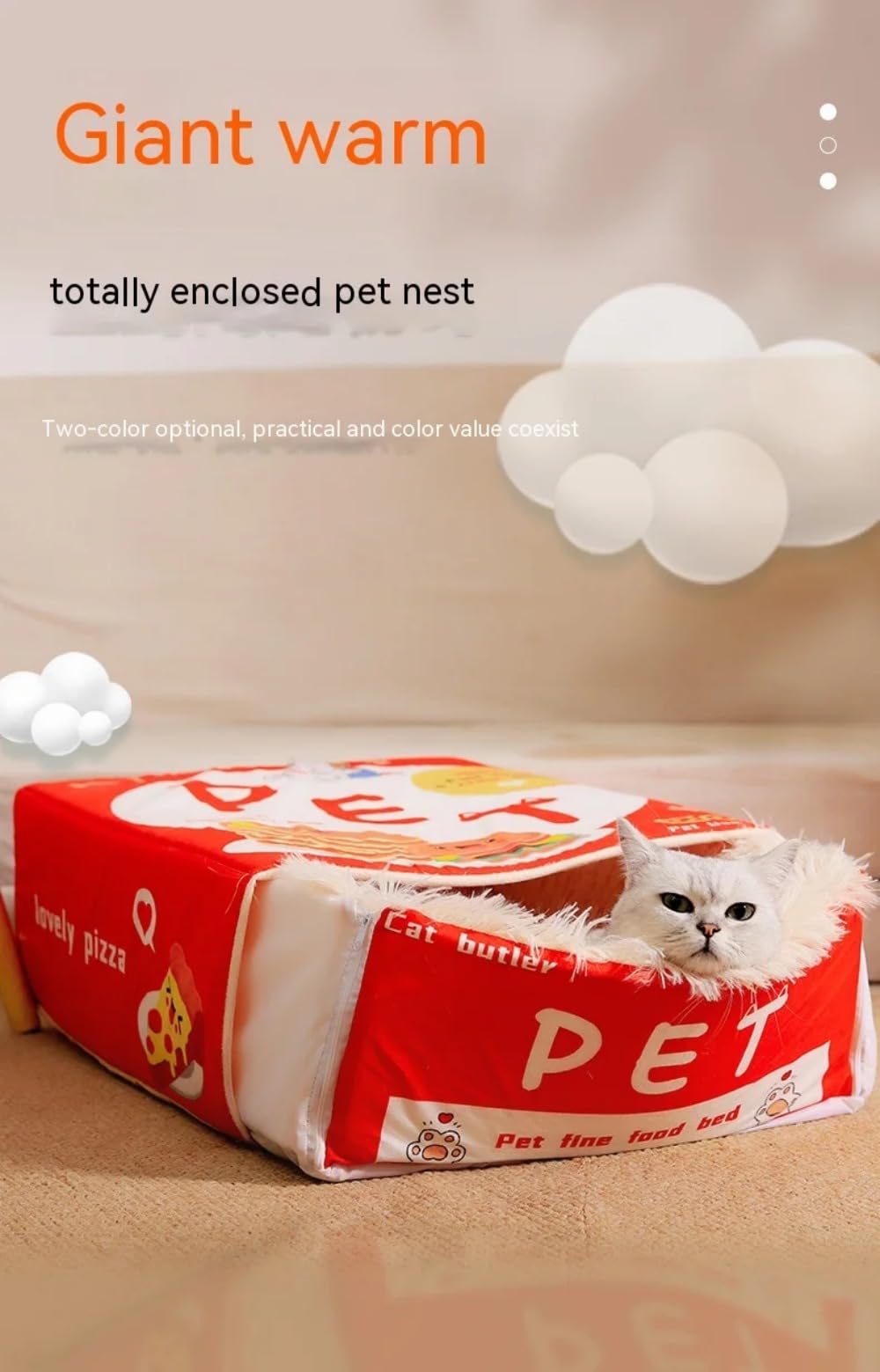 SSDHUA Cat Nest Snack Box Bed Biscuit Burger Box Pet Bed Winter Warm Dog House Removable Plush Pad Closed Four-Season Pet Nest (L,Blue)