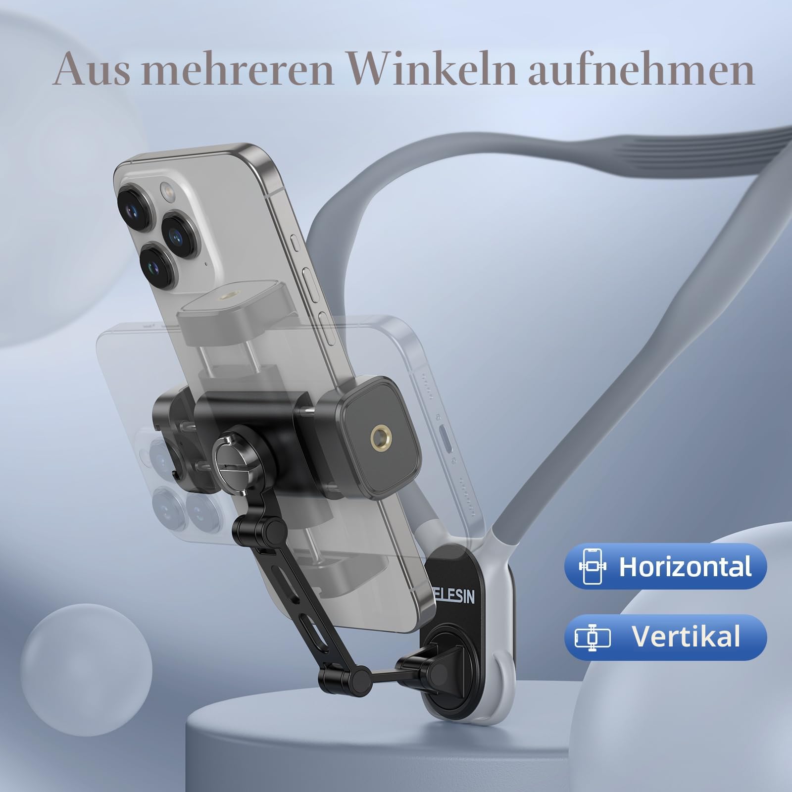 TELESIN° POV/Vlog Nackenhalterung für Telefone mit Telefonclip, Freihändiges Telefon Halshalter mit Brustgurt Selfie-Halterung am Hals Video-Aufnahme für iPhone Samsung Pixel und alle Telefone (Gray)