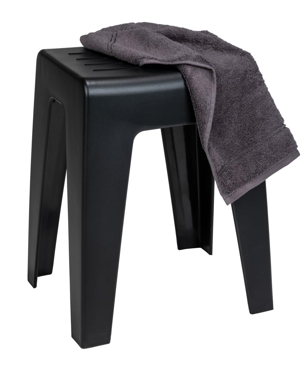 Wenko Taburete de baño Kumba, calidad con diseño contemporáneo fabricado con plástico sólido, soporta hasta 120 kg, óptimo para baño y aseos de invitados (An. x A x P) 38 x 47 x 32 cm, negro