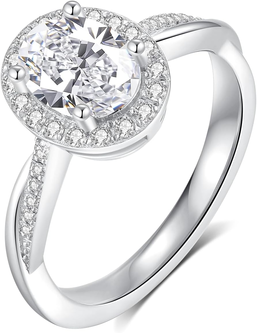 Oval Moissanite Engagement Ring 18 K white glod Plated 925 Sterling Silver Rings Retro Rings for Women Jewelry Gifts - Image 2