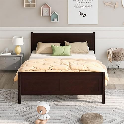 Miniatura 3 de Marco de cama con plataforma de madera tamaño Queen base de colchón con cabecera y estribo para dormitorio cama de trineo con soporte de listones de