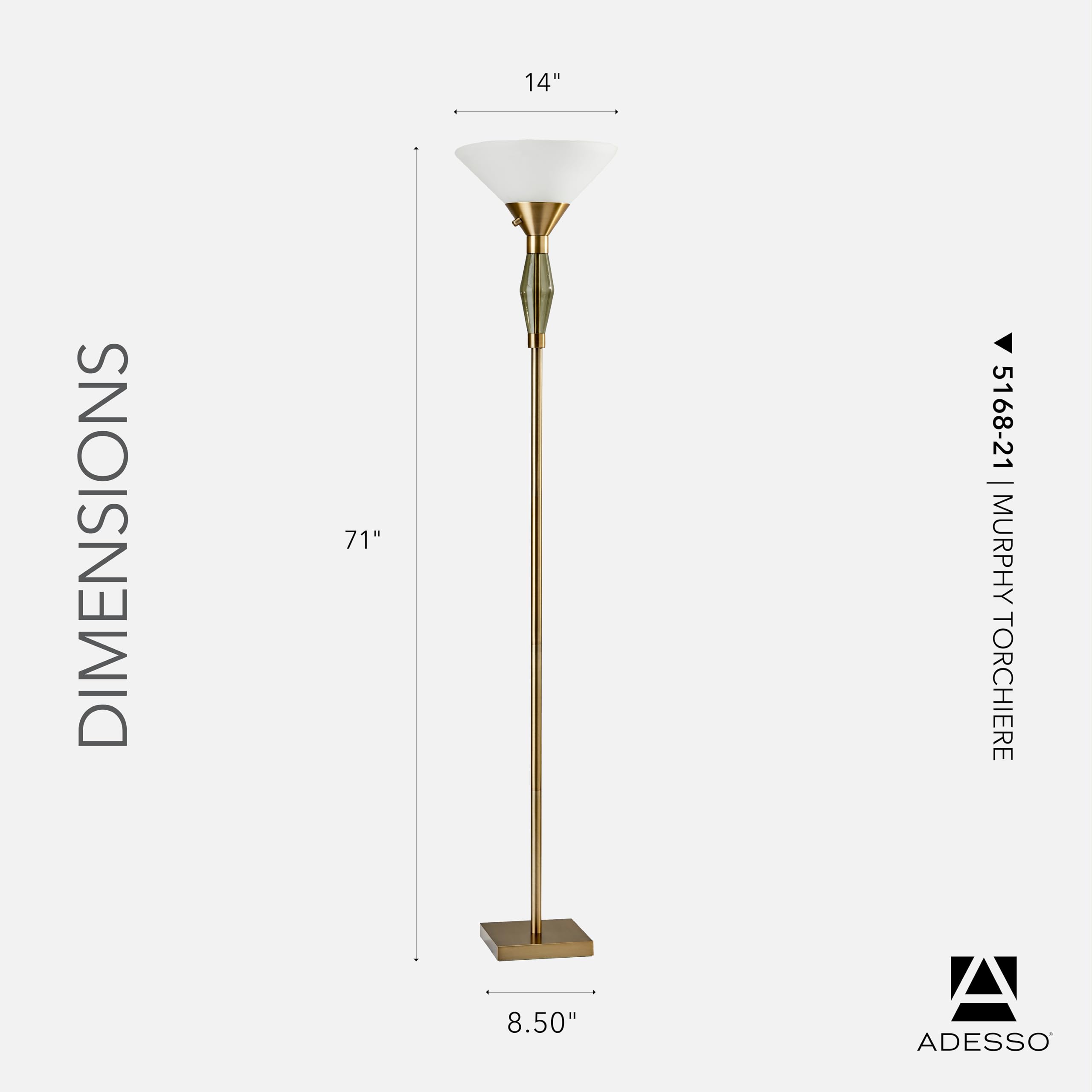 Adesso Torchiere Floor Lamp with Antique Brass Finish & Green