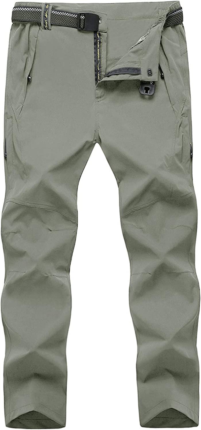 YODYZJMen's Hiking Pants with Belt Outdoor Quick-Dry Lightweight Waterproof Mountain Pants with Zipper Pockets