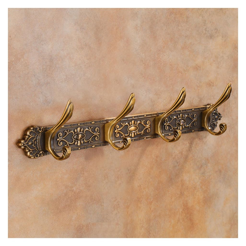 LMYSXAOZ Vintage Metal Coat Rack Wall Mount, Aluminum Thickened Hooks Hanging Rail Antique Clothes Towel Racks for Bathroom Entryway Bedroom Behind The Door 4hook
