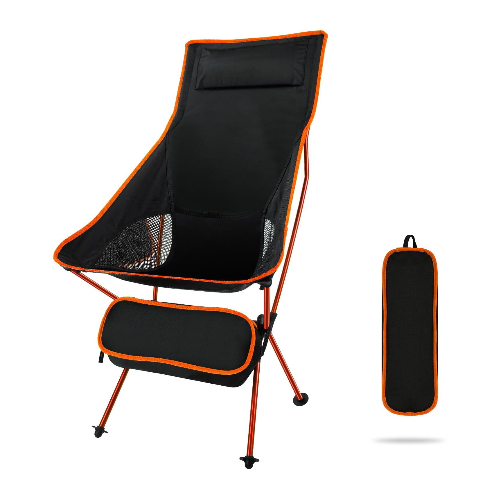 SOPPY Folding Camping Chair Upgraded High Back, Portable Lightweight Folding Camp Chairs with Sided Pocket & Carry Bag for Outdoor Backpacking, Hiking, Travelling, Picnic,Fishing - Orange