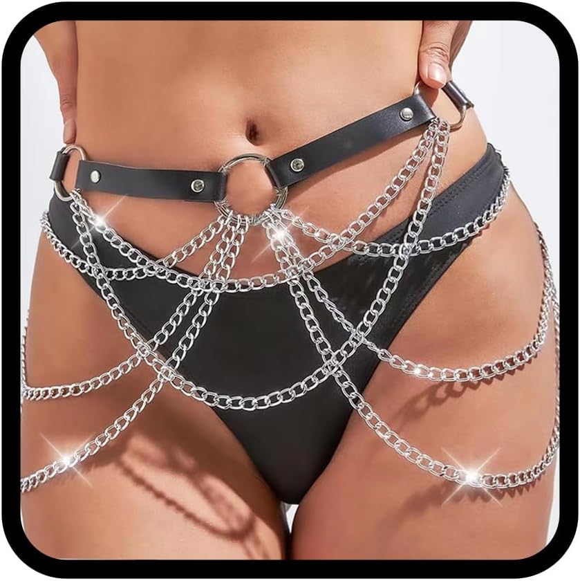 CLOACE Punk Waist Chain Belt Leather Layered Heart Body Chains Gothic Body Accessories for Women
