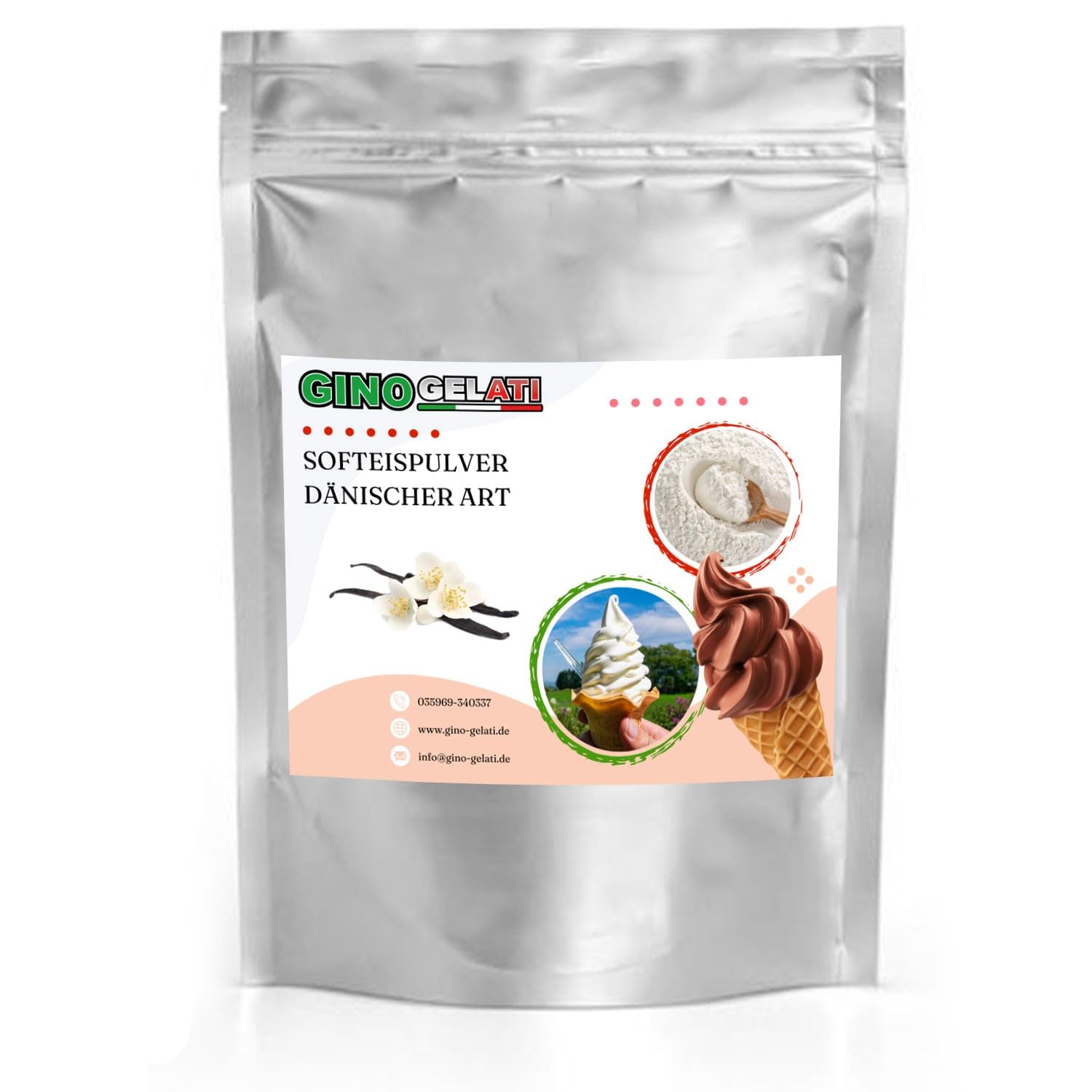Gino Gelati Vanille Dänisches Softeis Pulver, verschiedene Geschmacksrichtungen, schnelle und einfache Zubereitung, Made in Germany, Natürliche Farbstoffe (10 Kg, Vanille)