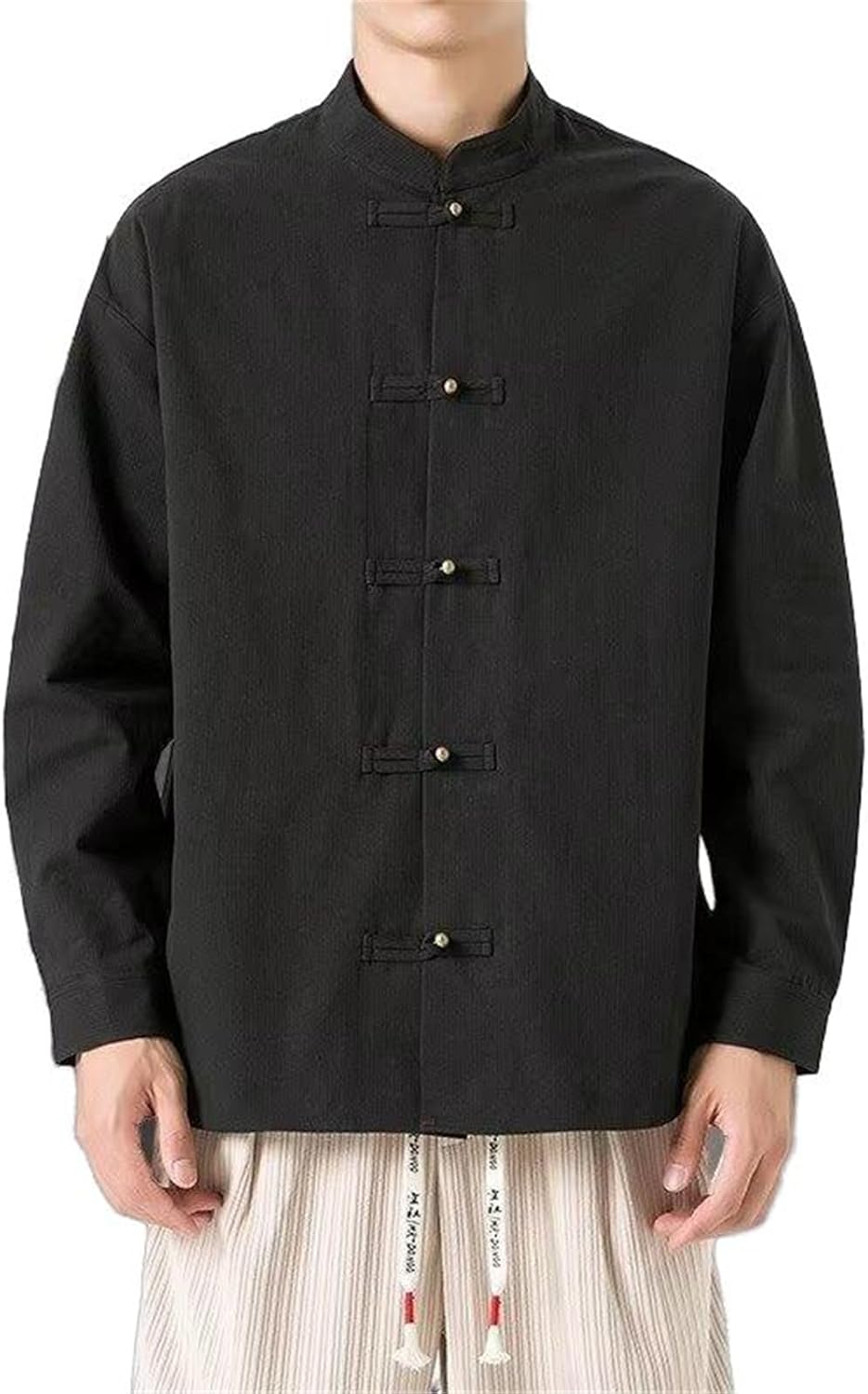 Men's Stand Collar Zhongshan Suit Shirt Spring Fall Vintage Chinese Top