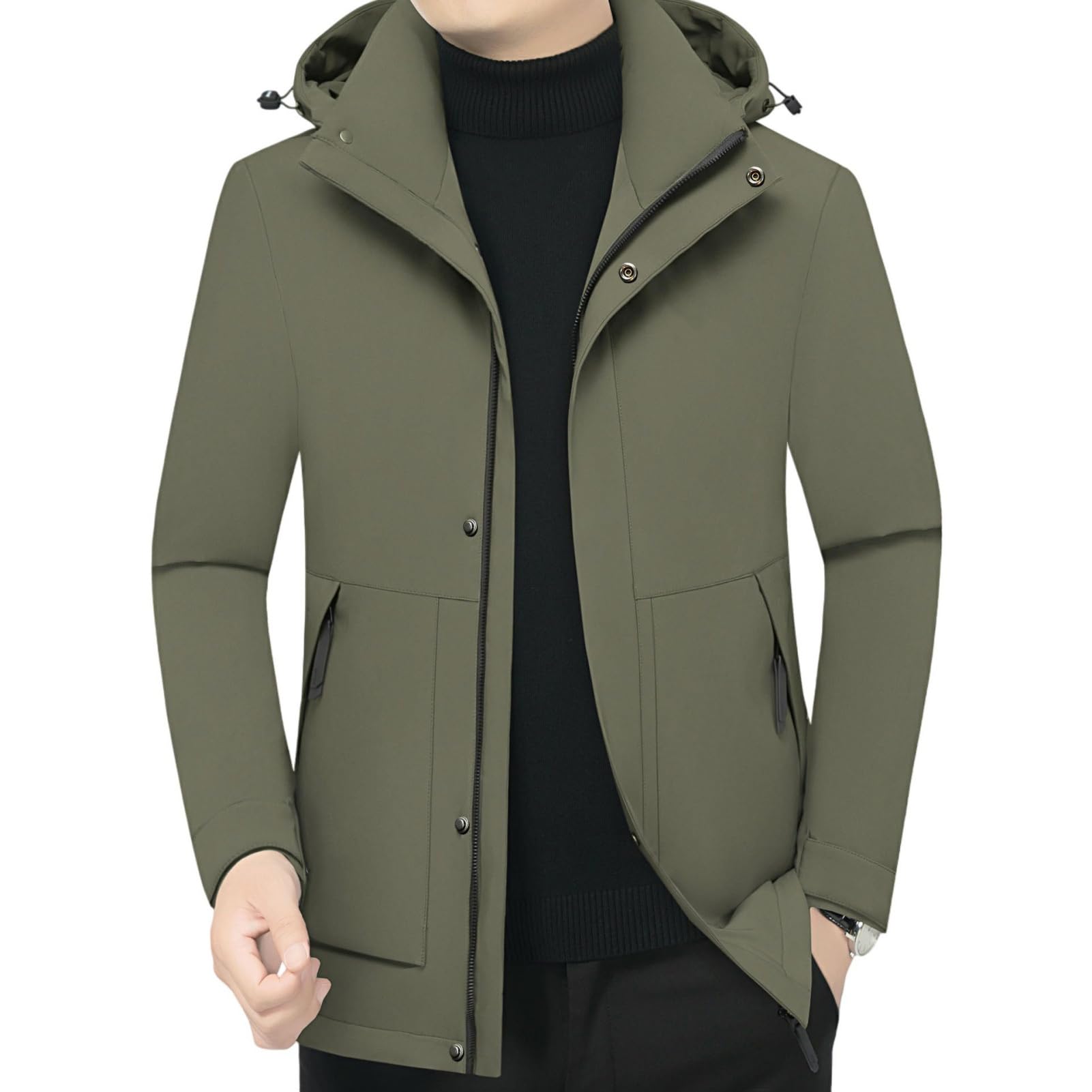Parka de invierno para hombre de mediana edad con capucha ajustable 8