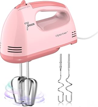 LILPARTNER Hand Mixer Electric, Small Food Mixer 7 Speeds Handheld Blender, 304 *2* Beater, 2*Dough Hook Kitchen Blender for Cream, Cookies, Dishwasher Safe