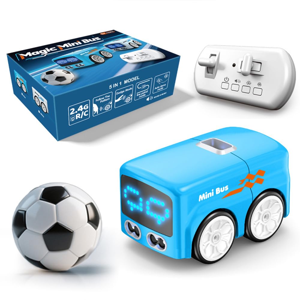 NPLSEO 2026 Upgraded Magic Mini RC Bus Toy, Gesture Control Follow-Me Sensor Car with Line Tracking & Obstacle Avoidance, LED Expression Lights, Interactive STEM RC Vehicle for Boys & Girls (Blue)